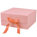 8" x 8" x 4" Collapsable Gift Box w/ Satin Ribbon & Magnetic Square Flap Lid | Pink
