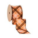 2 1/2" Wired Ribbon | Black/White Bias Plaid on Orange | 10 Yard Roll