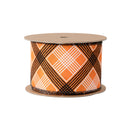 2 1/2" Wired Ribbon | Black/White Bias Plaid on Orange | 10 Yard Roll