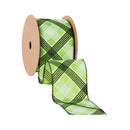 2 1/2" Wired Ribbon | Black/White Bias Plaid on Green | 10 Yard Roll