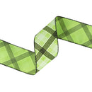 2 1/2" Wired Ribbon | Black/White Bias Plaid on Green | 10 Yard Roll