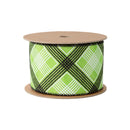 2 1/2" Wired Ribbon | Black/White Bias Plaid on Green | 10 Yard Roll