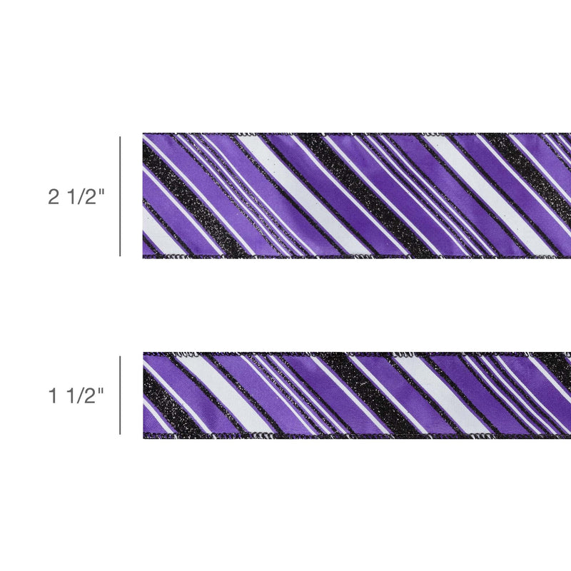 1 1/2" Wired Ribbon | Candy Stripe on Purple | 10 Yard Roll