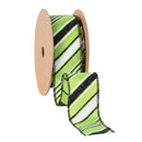 1 1/2" Wired Ribbon | Candy Stripe on Green | 10 Yard Roll