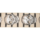 2 1/2" Wired Ribbon | Skull on White/Linen Stripe | 10 Yard Roll