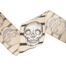 2 1/2" Wired Ribbon | Skull on White/Linen Stripe | 10 Yard Roll