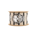 2 1/2" Wired Ribbon | Skull on White/Linen Stripe | 10 Yard Roll