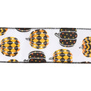2 1/2" Wired Ribbon | Black/Orange Pumpkin on White | 10 Yard Roll