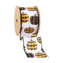 2 1/2" Wired Ribbon | Black/Orange Pumpkin on White | 10 Yard Roll