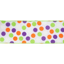 2 1/2" Wired Ribbon | Multi-Colored Dots on White | 10 Yard Roll