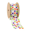 2 1/2" Wired Ribbon | Multi-Colored Dots on White | 10 Yard Roll