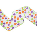 2 1/2" Wired Ribbon | Multi-Colored Dots on White | 10 Yard Roll