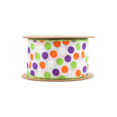2 1/2" Wired Ribbon | Multi-Colored Dots on White | 10 Yard Roll