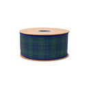 2 1/2" Wired Dupioni Ribbon | Blue/Green Classic Plaid w/ Blue Backing | 10 Yard Roll