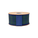 2 1/2" Wired Dupioni Ribbon | Blue/Green Classic Plaid w/ Blue Backing | 10 Yard Roll