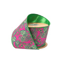 4" Wired Dupioni Ribbon | Preppy Paisley on Hot Pink w/ Satin Green Backing | 10 Yard Roll