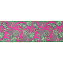 4" Wired Dupioni Ribbon | Preppy Paisley on Hot Pink w/ Satin Green Backing | 10 Yard Roll
