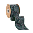 4" Wired Dupioni Ribbon | Paisley Earthtones w/ Green Backing | 10 Yard Roll