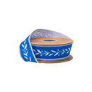 1 1/2" Wired Dupioni Ribbon | White Vine on Blue w/ White Backing | 10 Yard Roll