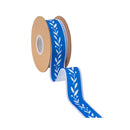 1 1/2" Wired Dupioni Ribbon | White Vine on Blue w/ White Backing | 10 Yard Roll