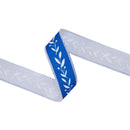 1 1/2" Wired Dupioni Ribbon | White Vine on Blue w/ White Backing | 10 Yard Roll
