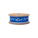 1 1/2" Wired Dupioni Ribbon | White Vine on Blue w/ White Backing | 10 Yard Roll