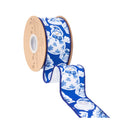 2 1/2" Wired Dupioni Ribbon | Christmas Icons on Blue w/ White Backing | 10 Yard Roll
