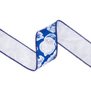 2 1/2" Wired Dupioni Ribbon | Christmas Icons on Blue w/ White Backing | 10 Yard Roll