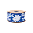 2 1/2" Wired Dupioni Ribbon | Christmas Icons on Blue w/ White Backing | 10 Yard Roll
