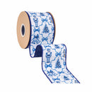 4" Wired Dupioni Ribbon | Christmas Icons and Bows w/Blue Backing | 10 Yard Roll