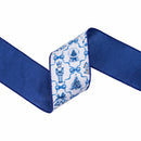 4" Wired Dupioni Ribbon | Christmas Icons and Bows w/Blue Backing | 10 Yard Roll