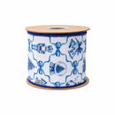4" Wired Dupioni Ribbon | Christmas Icons and Bows w/Blue Backing | 10 Yard Roll