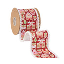 4" Wired Dupioni Ribbon | Gingerbread Houses on Red w/ White Backing | 10 Yard Roll