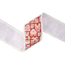 4" Wired Dupioni Ribbon | Gingerbread Houses on Red w/ White Backing | 10 Yard Roll