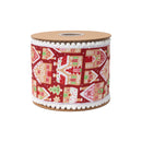 4" Wired Dupioni Ribbon | Gingerbread Houses on Red w/ White Backing | 10 Yard Roll