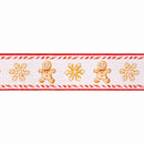 2 1/2" Wired Dupioni Ribbon | Gingerbread Cookies on White w/ Red Backing | 10 Yard Roll