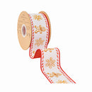 2 1/2" Wired Dupioni Ribbon | Gingerbread Cookies on White w/ Red Backing | 10 Yard Roll