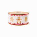 2 1/2" Wired Dupioni Ribbon | Gingerbread Cookies on White w/ Red Backing | 10 Yard Roll