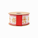 2 1/2" Wired Dupioni Ribbon | Gingerbread Cookies on White w/ Red Backing | 10 Yard Roll