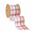 4" Wired Dupioni Ribbon | Gingerbread Plaid w/ White Backing | 10 Yard Roll