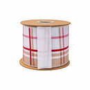4" Wired Dupioni Ribbon | Gingerbread Plaid w/ White Backing | 10 Yard Roll