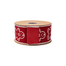 2 1/2" Wired Cotton Linen Fabric Ribbon | Printed Gingerbread on Red | 10 Yard Roll