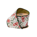 4" Wired Dupioni Ribbon | Mistletoe and Bows w/ Green Backing | 10 Yard Roll