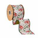 4" Wired Dupioni Ribbon | Mistletoe and Bows w/ Green Backing | 10 Yard Roll