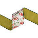 4" Wired Dupioni Ribbon | Mistletoe and Bows w/ Green Backing | 10 Yard Roll