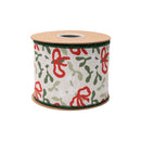 4" Wired Dupioni Ribbon | Mistletoe and Bows w/ Green Backing | 10 Yard Roll