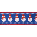 4" Wired Dupioni Ribbon | Red Scarf Snowman On Blue w/Red Backing | 10 Yard Roll