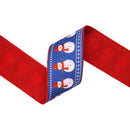 4" Wired Dupioni Ribbon | Red Scarf Snowman On Blue w/Red Backing | 10 Yard Roll
