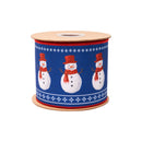 4" Wired Dupioni Ribbon | Red Scarf Snowman On Blue w/Red Backing | 10 Yard Roll