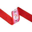 2 1/2" Wired Dupioni Ribbon | Modern Snowman on Pink w/ Red Backing | 10 Yard Roll